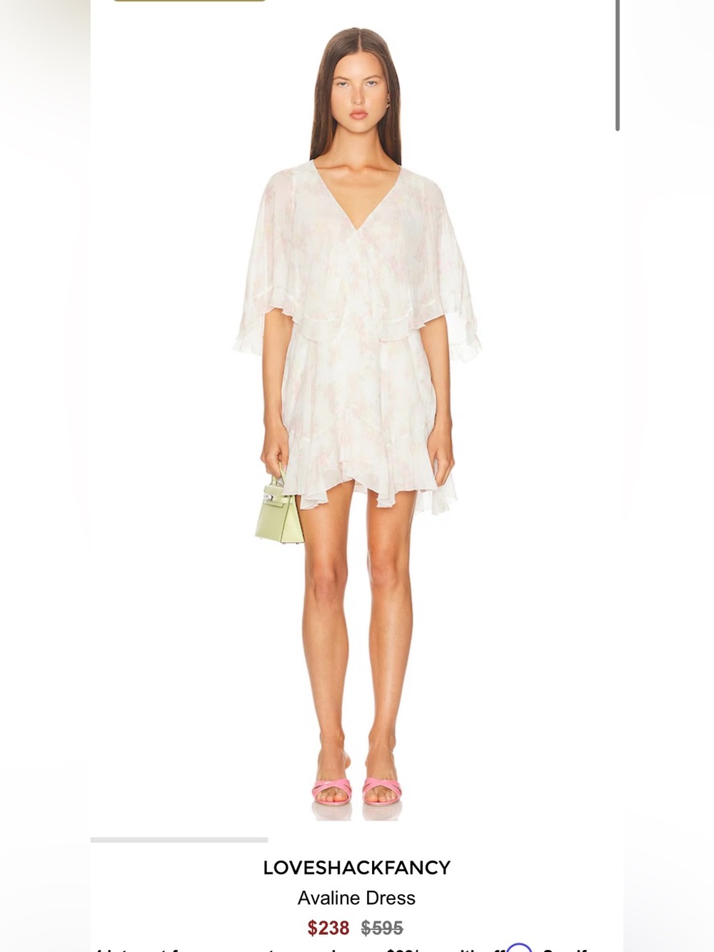 LoveShackFancy White and Pale Pink Floral V-Neck Mini Dress